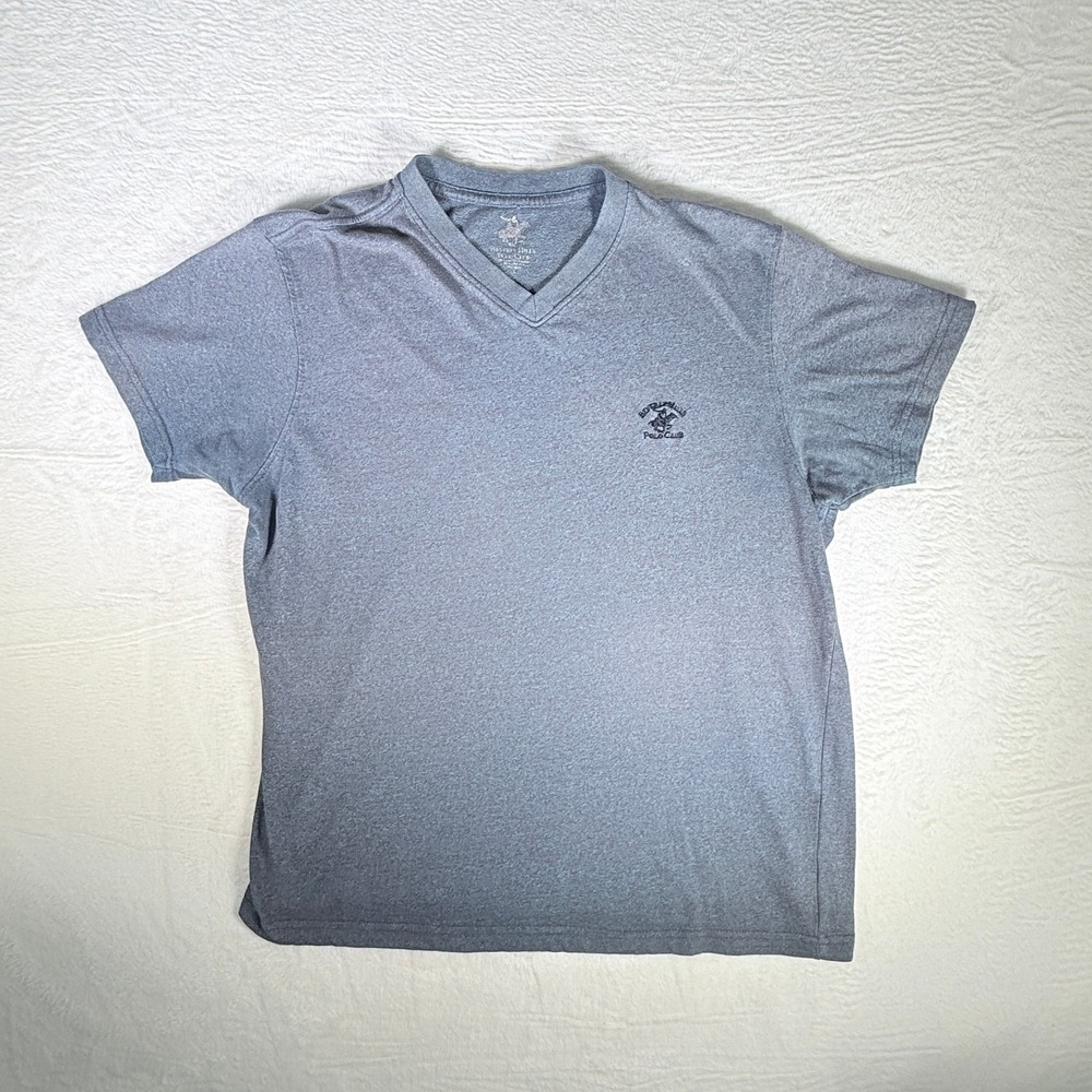 Beverly Hills Polo Club‎ Grey Men's Sz L V Neck T-shirt Teal/Gray